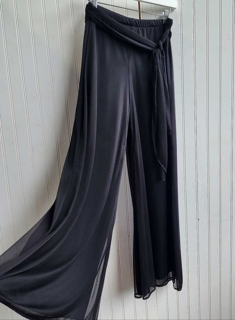 Connected Apparel Womens Black Dress Pants Wide Mesh Lined Tie Belt Sz LJ8 - Picture 2 of 12